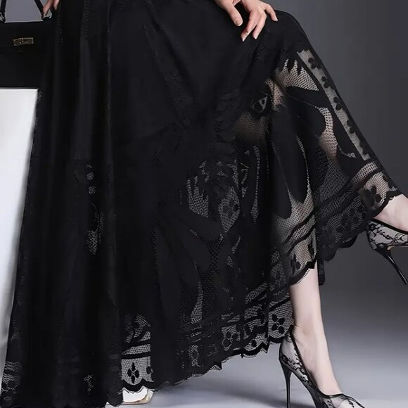 NEW! ELEGANT Lace A LINE FLOWY SKIRT SZ L - Picture 2 of 7